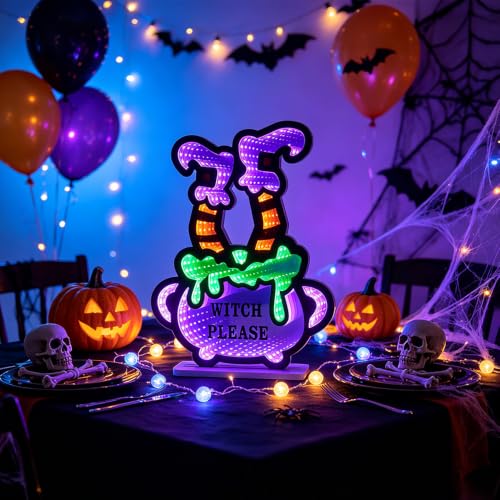 Halloween Witch Legs Infinity Mirror Tunnel Light with Poison Cauldron - Purple