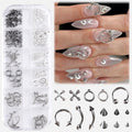 Nail Piercing Charms Set Silver Black 2 - Punk Gothic Nail Art Decorations