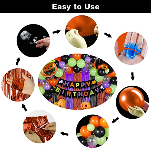 Halloween Birthday Party Decorations Set with Banners Balloons Fringe Curtains