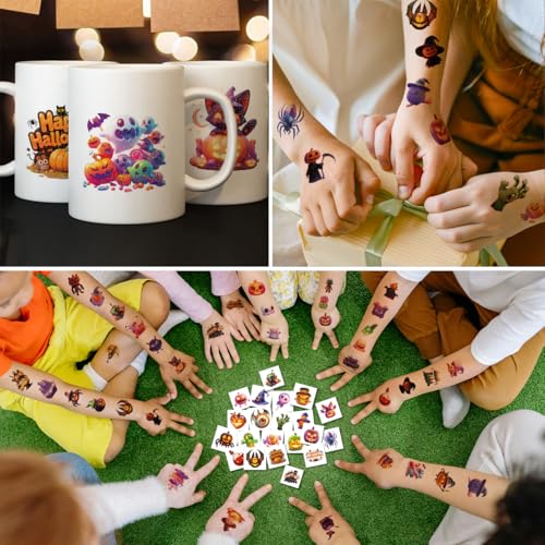 Kids Glitter Halloween Tattoos Set - 74 Washable Temporary Party Stickers