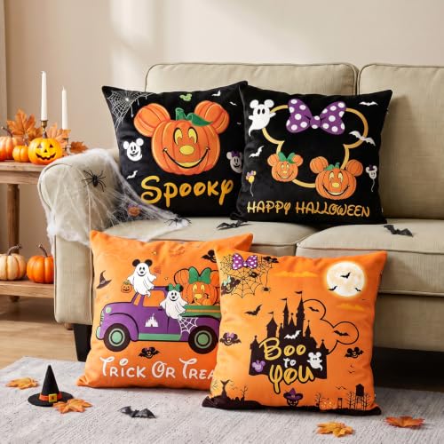 4Pcs Halloween Pillow Covers 18x18 Inch Cute Home Decor Set - Ghost Pumpkin