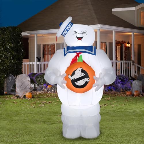 Inflatable Ghostbusters Marshmallow Man Halloween Decoration - 42 Inch Self-Inflating Light-Up Outdoor Decor