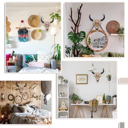 Boho Cow Skull Wall Decor - 9.3 Inch Faux Animal Skull for Western & Bohemian Rooms