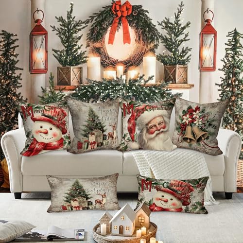 Green 26x26 Holiday Throw Pillow Covers Set of 4 - Xmas Xmas Decoration Cushion Santa Snowman Winter Home Decor