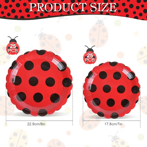 Ladybug Theme Disposable Paper Plates Set - 50 Pack, 7 & 9 Inch for Parties