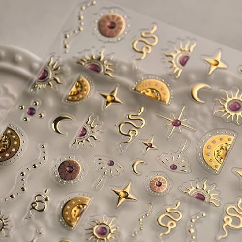 Self-Adhesive 5D Embossed Snake Nail Stickers - Style 10 Gold Decor