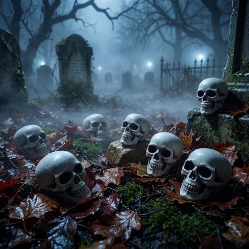 Mini Skull Decorations — 10 Pack Realistic Plastic Skeleton Props for Halloween & Spooky Events