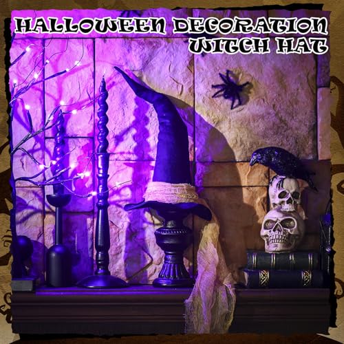 Vintage Halloween Witch Hat Table Centerpieces - Rustic Cotton Gauze Set, 13.78" & 11.02" - 2 Sizes
