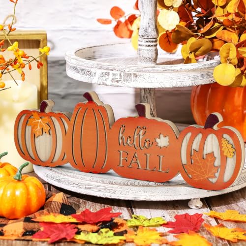 Hello Fall Large Wooden Pumpkin Sign Set - Autumn Decor for Home & Thanksgiving - Sophena