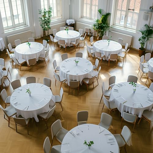 White Plastic Tablecloth - 84 Inch Round, 30 Pack Disposable Cover for Parties