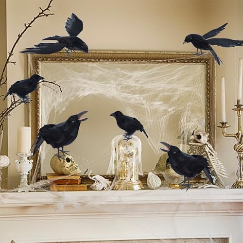 YOFIT Halloween Fake Crow Decorations - Realistic Black Crow Set - Style 2
