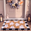 Halloween Ghost Welcome Doormat with Black and White Buffalo Plaid Set - Non-Slip Indoor Outdoor Decor