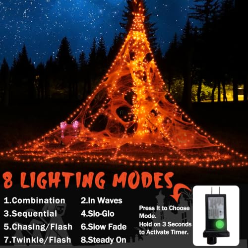 Outdoor Halloween Decorations with 455 LED Spider Web & 59-Inch Spider - Orange Web & Spider Variation