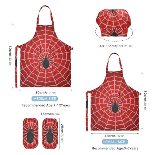 Kids Halloween Spider Web Apron Set with Chef Hat & Sleeves - Size S (Ages 3-6)