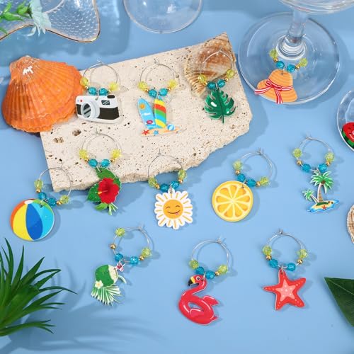 Summer Style Wine Glass Charms Set - Beach Hawaii Pattern Drink Markers