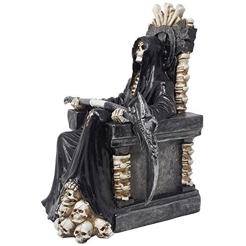 Gothic Grim Reaper on Bone Throne Statue for Halloween & Man Cave Decor