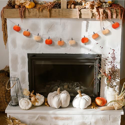 Fall Velvet Pumpkin Garland - Orange Series, 8.2 ft Halloween Decor