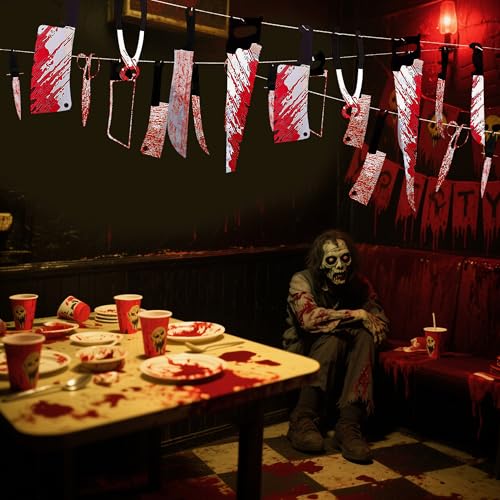 Silver Horror Bloody Banner - 4PCS Halloween Scary Movie Party Decor