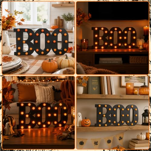 Indoor Halloween Wooden Boo Sign - 13 Inch Light Up Letters Decor