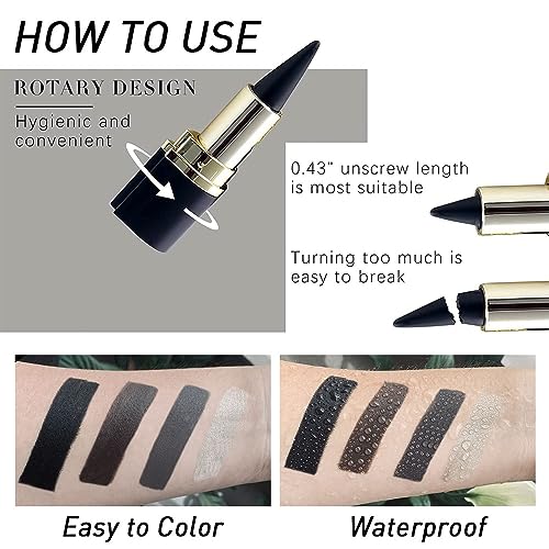 Black Gel Eyeliner Pencil - Waterproof Matte Eye Makeup Set with Eyeliner & Eyebrow Tips - 1 Pack