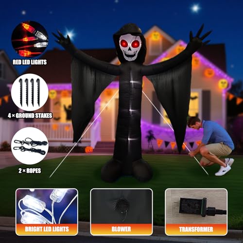 10FT Inflatable Ghost with LED Lights Halloween Yard Decoration - Grim Reaper Variant
