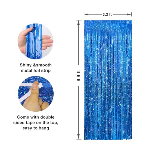 Crosize 2 Pack Laser Royal Blue Party Streamers Backdrop - 3.3 x 9.9 ft
