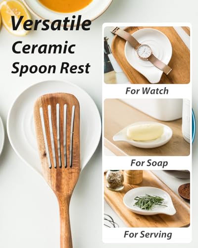 Ceramic Spoon Rest - White Kitchen Spoon Holder for Stove Top - 6.1x5 Inches - LAUCHUH