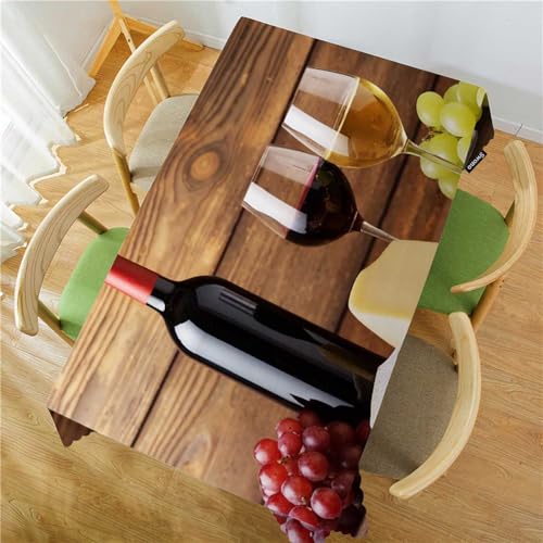 Wine and Cheese Tablecloth Rectangular 52x70 Inch - Red Wine Bottle & Grape Decor