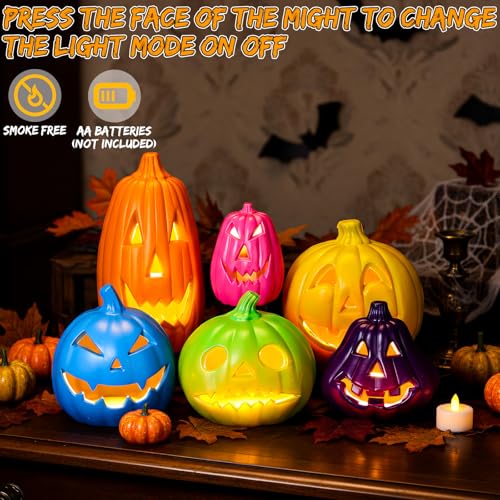 Halloween Pumpkin Lantern Set LED Lights - Multicolor, 6 Sizes - Safe & Shatterproof