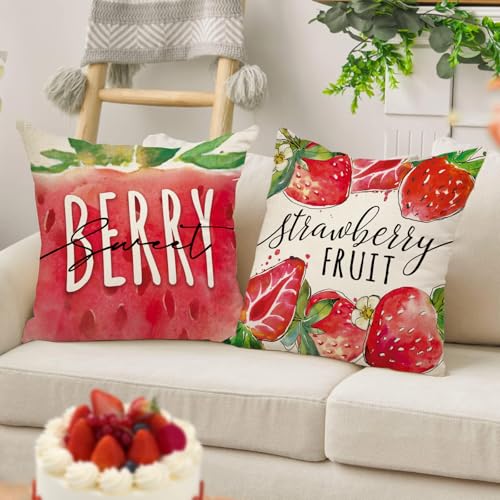 20x20 Inch Strawberry Decorative Throw Pillow Covers Pack of 4 - Spring & Summer Home Decor