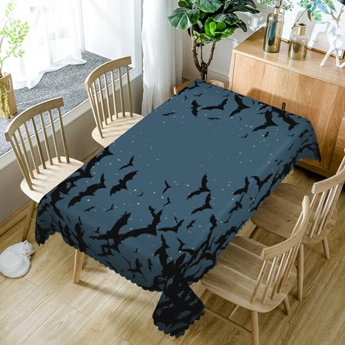 Halloween Tablecloth 54x108 Inch Navy Blue Scary Bats Silhouette Waterproof Washable