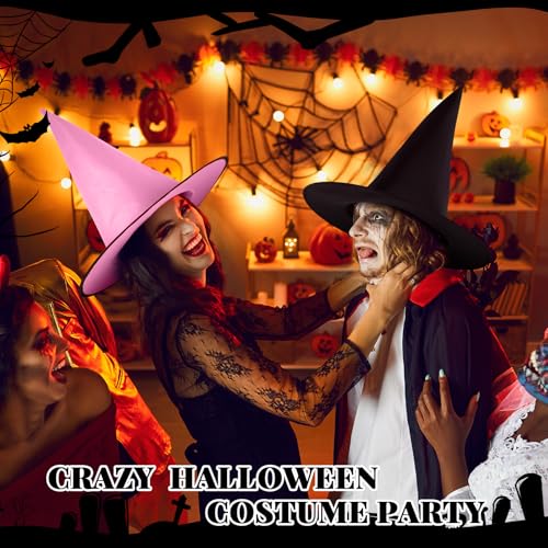 Halloween Witch Hat Decor Set - Suhine 12 Pieces with Classic Black & Pink Variations