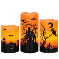 Halloween Orange Flameless Pillar Candles with 6H Timer - 3PCS, Orange-Timer