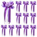 Purple Wedding Car Flower Decorations Set - Artificial Roses & Ribbon Bows, 12 Pieces