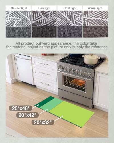 LUMI Anti-Fatigue Kitchen Floor Mat - Leaf Grey, 40 x 20 Inches, Extra Thick Cushioned