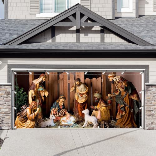 Christmas Nativity Garage Door Banner Decoration 16x7ft - Festive Holiday Outdoor Decor