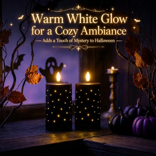Black Fiber Optic LED Candles with Remote Control - 2-Pack Flameless Wax Pillars