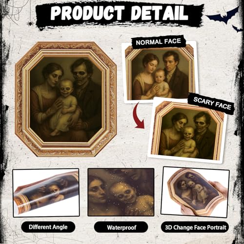 3D Changing Face Halloween Decoration Indoor - Creepy Moving Portraits, 12 Pack