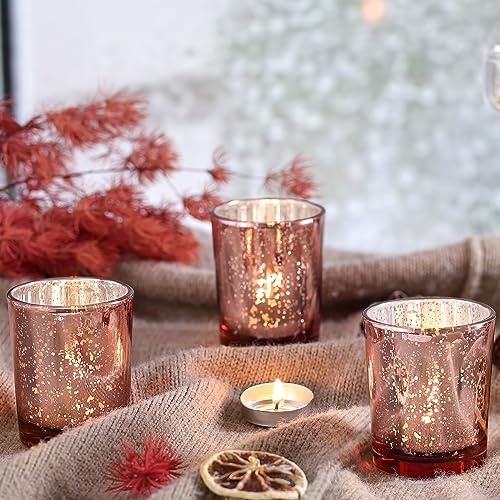 Rose Gold Votive Candle Holders Set of 12 Mercury Glass Decor