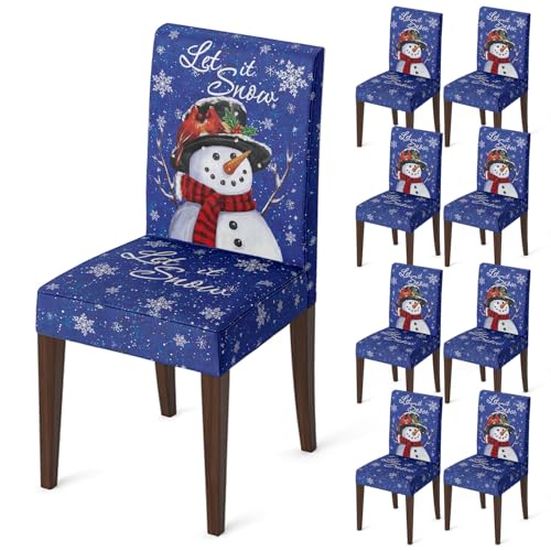Blue Snowman Christmas Chair Covers Set - 8PCS, Durable Polyester