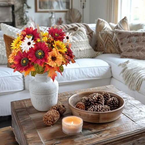 Red Fall Flowers Bundle for Cemetery Graves Artificial Sunflowers & Peony