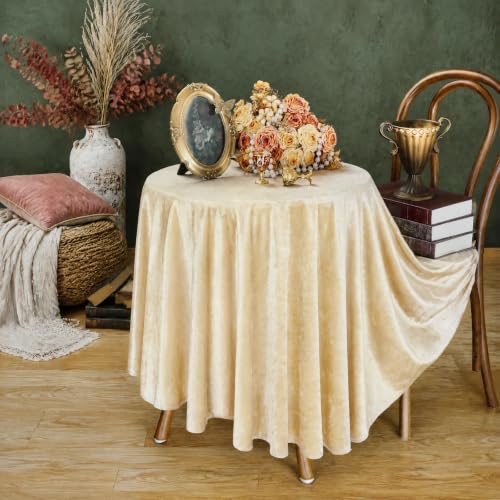 Beige Velvet Round Tablecloth 60 Inch Luxurious Soft Cover for Weddings & Events - Variation of THIS listing