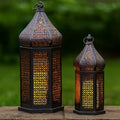 Set of 2 Black Moroccan Lanterns - 11 Inch & 15 Inch Indoor Outdoor Decor