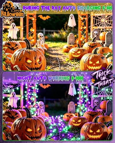 Halloween Solar String Lights 2 Pack - Purple & Green 240LED Outdoor Decor