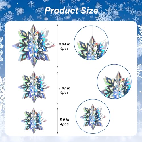 12Pcs Iridescent Snowflake Ornaments for Christmas Tree Winter Decorations