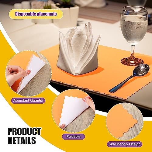 Disposable Paper Placemat with Scalloped Edges - Orange, 200 Pack, 10 x 14 Inch