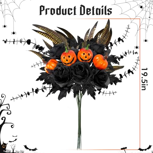 Halloween Artificial Flower Stems - 14pcs Black Halloween Decor for Vase, Table, Room, Indoor Party - Black