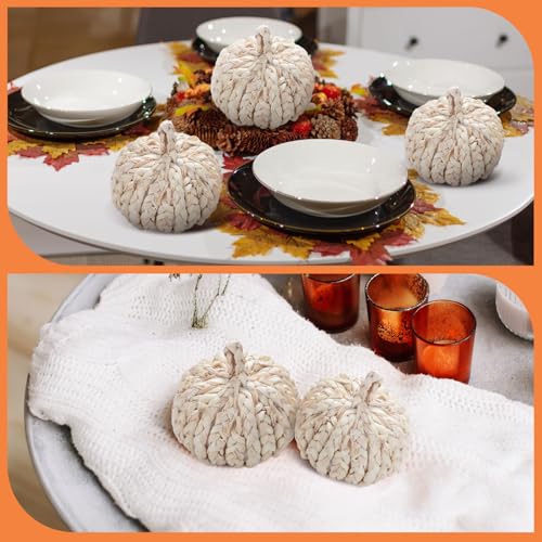 Fall Woven Rattan Pumpkin Decor Set - Handcrafted Corn Husk Craft, 4 Inch