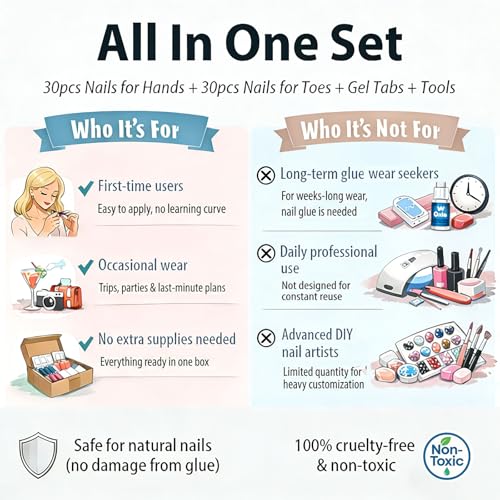 Press-On Nails & Toenails 60Pcs 2-in-1 Glossy Black French Tip - Medium Variation B