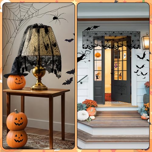 Halloween Lamp Shade Cover Decorations - 20x60 Inch Black Lace Spider Web Design - 1 Piece